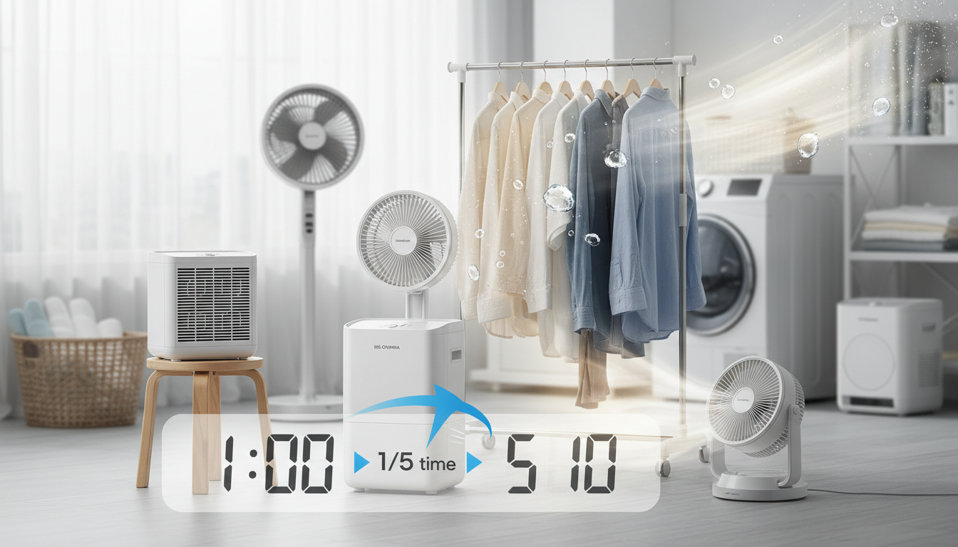 アイリスオーヤマ サーキュレーター付き衣類乾燥除湿機の自然乾燥の1/5の時間で乾くって本当かどうかに